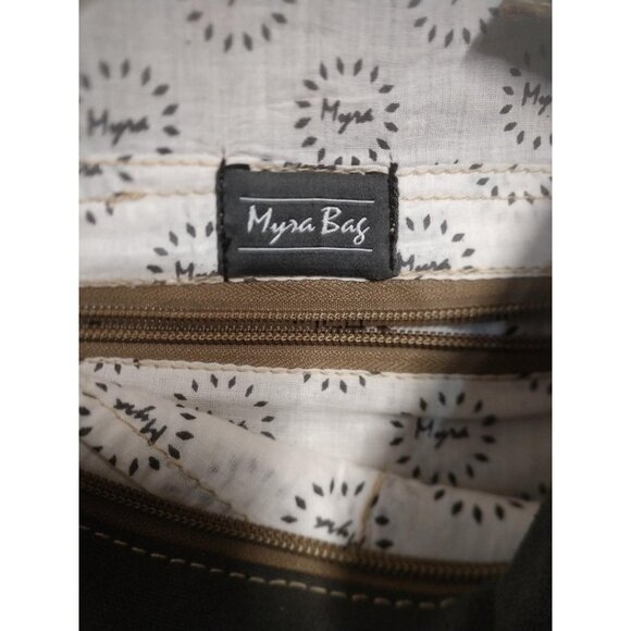 Myra Bag Canvas & Leather Backpack Purse With Geometric Print & Hair-On Flap - Picture 5 of 5